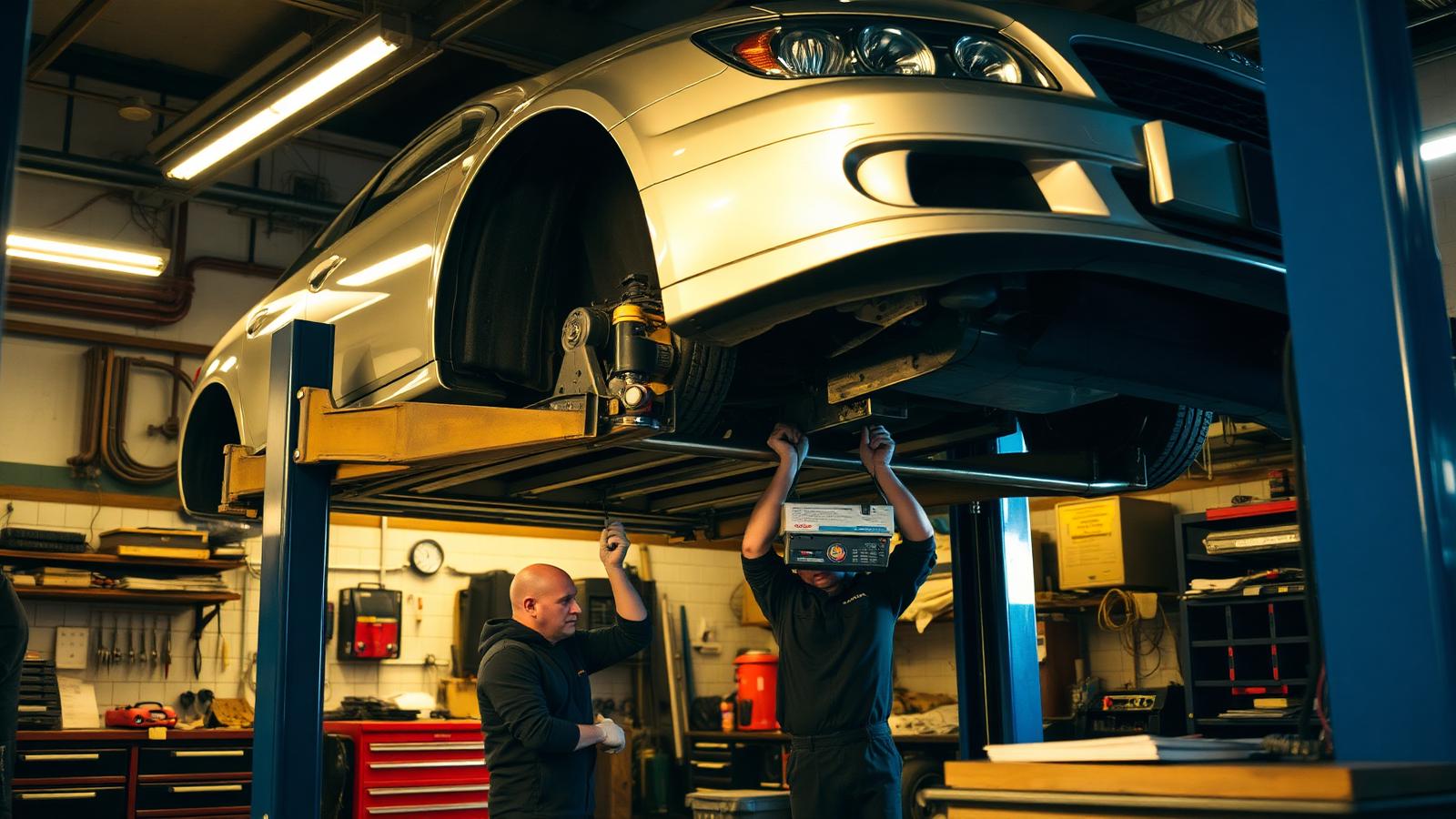 Service bays — cars up on the lifts